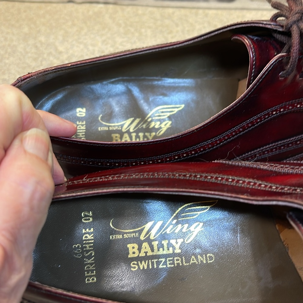 663 Berkshire 02 Extra Souple WING BALLY Switzerland SIZE 11D  Burgundy color. - Picture 8 of 12